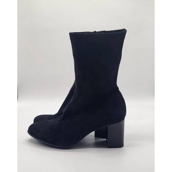 Aquatalia Shoes - Aquatalia Women's SZ 7 Darianna Black Suede Chunky Heeled Boots Booties #410259